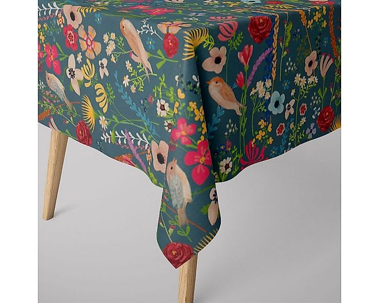 SCHÖNER LEBEN. Tischdecke Tischdecke abwaschbar Blumen Vögel blau div. Größ günstig online kaufen