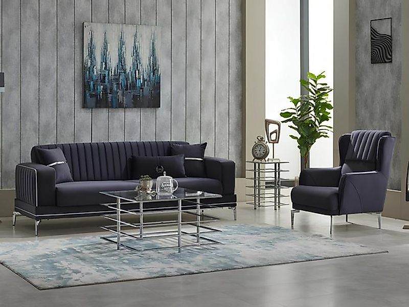 JVmoebel Sofa Couchgarnitur Dreisitzer Polstersofa Stoffsofa 2tlg Grau Sofa günstig online kaufen