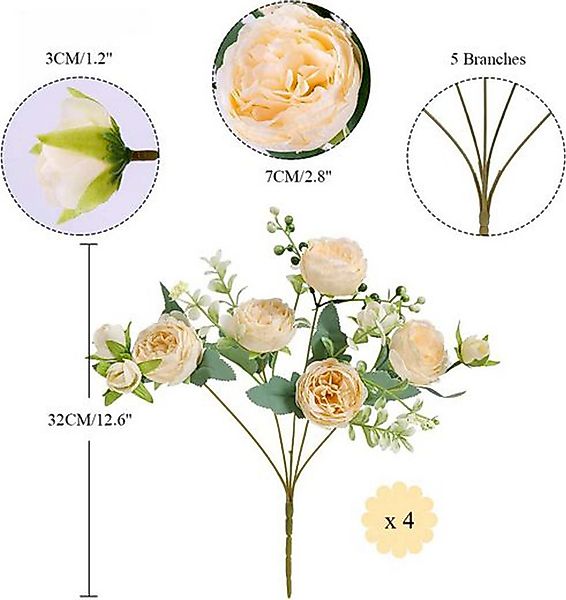 Kunstblumenstrauß Pfingstrose Künstliche Blumen Weiße Blumen Seidenpfingstr günstig online kaufen