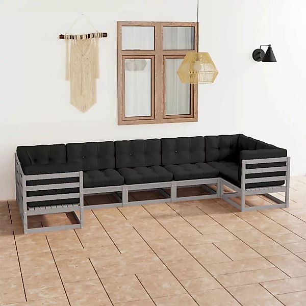 7-tlg. Garten-lounge-set Mit Kissen Grau Kiefer Massivholz günstig online kaufen