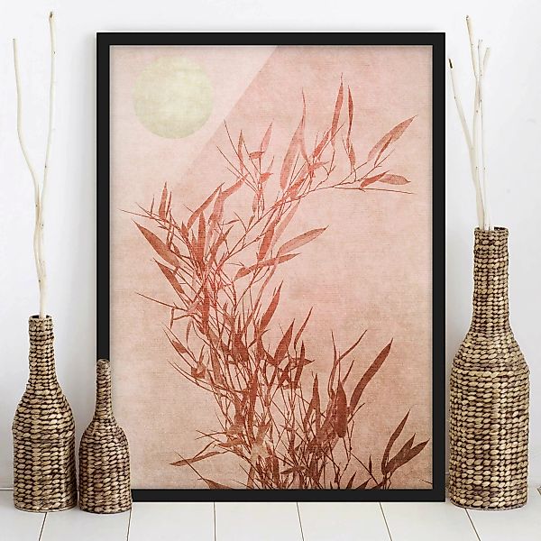 Bild mit Rahmen Goldene Sonne mit Rosa Bambus günstig online kaufen