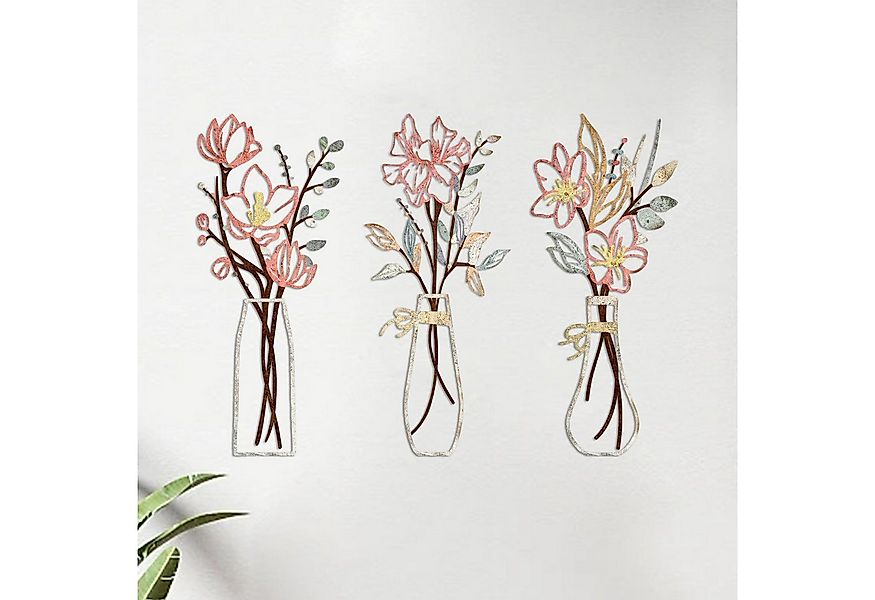 MODFU Wanddekoobjekt Metall Wanddeko Blumen Silhouetten Wandbilder (6 x 13, günstig online kaufen