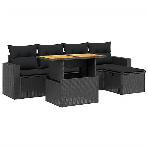 vidaXL 6-Tlg Garten-Sofagarnitur mit Kissen Schwarz Poly Rattan 3275582 günstig online kaufen