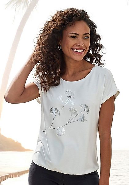 LASCANA Kurzarmshirt mit schimmerndem Blumenprint aus elastischer Viskose-Q günstig online kaufen