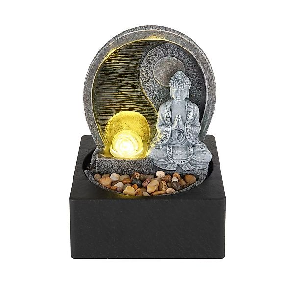 LED-Zimmerbrunnen Fontana, anthrazit/grau, Buddha günstig online kaufen