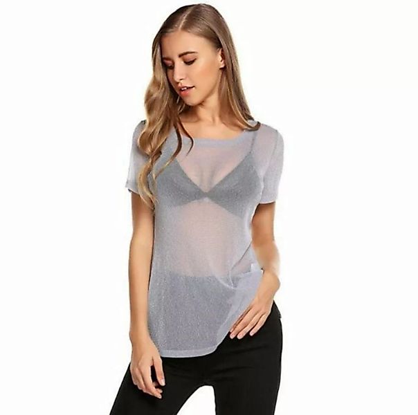 jalleria Kurzarmbluse Damen kurze Ärmel Shirt Leichtes Transparent Tüll Mes günstig online kaufen