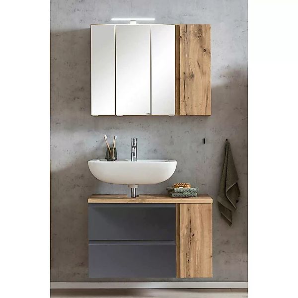 Modernes Badezimmermöbelset in Wildeichefarben Dunkelgrau (zweiteilig) günstig online kaufen
