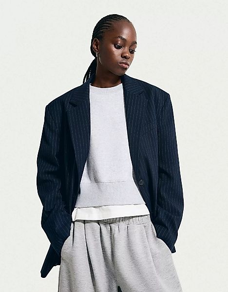 Bershka Blazer Mit Nadelstreifen Damen M Blau günstig online kaufen