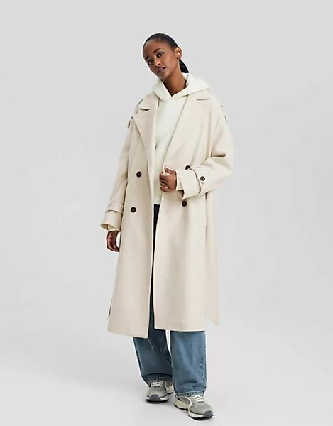 Bershka Trenchcoat Aus Wolle Damen S Beige günstig online kaufen