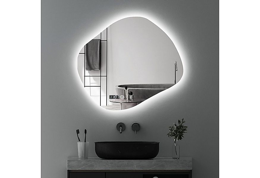 WDWRITTI Badspiegel LED Spiegel Badspiegel mit Beleuchtung und Uhr (Asymmet günstig online kaufen