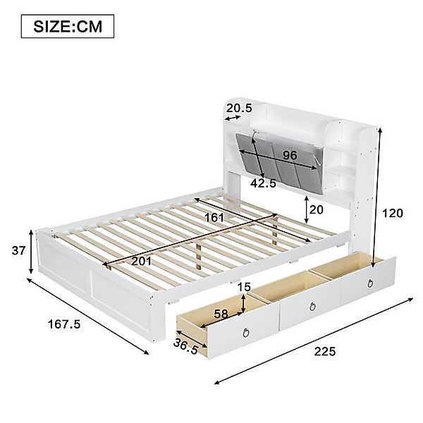 Flieks Massivholzbett, Doppelbett Polsterbett 160x200cm mit Stauraumkopftei günstig online kaufen