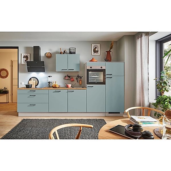 pino Küchenzeile 340 cm Fjordgrün Anschlag rechts 2 Geräteschränke günstig online kaufen