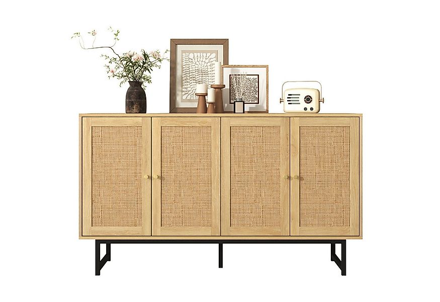 SeedWave Sideboard Vielseitige Kommode, 4 Schiebetüren mit Rattan Draußen G günstig online kaufen