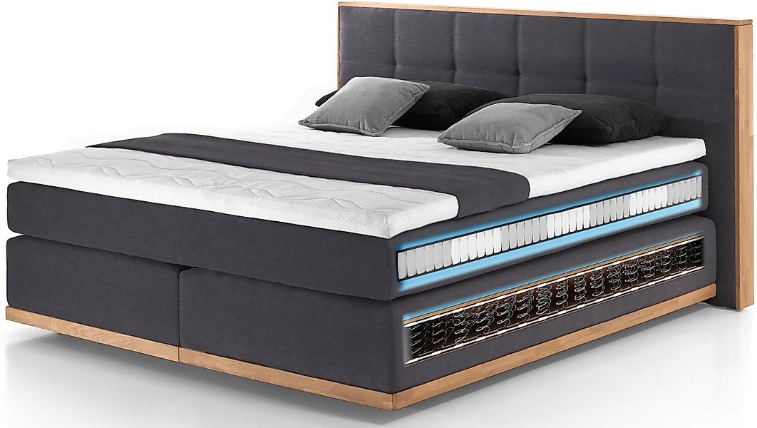 PLACES OF STYLE Boxspringbett "Vinton" aus Eiche, mit LED-Beleuchtung, vers günstig online kaufen