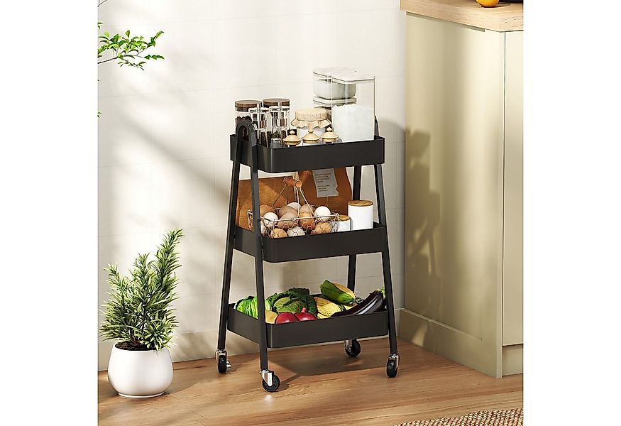 HOMCOM Servierwagen mit 3 Ebenen, Rollen, Griff, Bremse, (Aufbewahrungswage günstig online kaufen