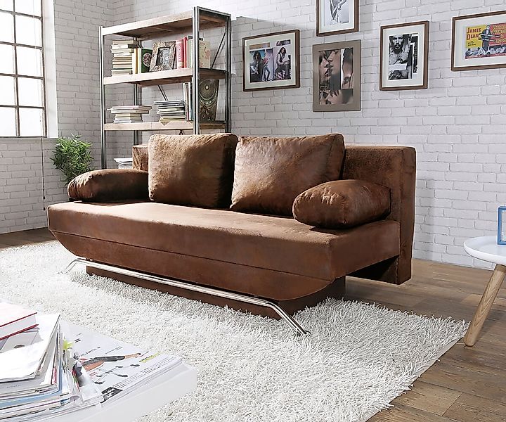 Schlafsofa Cady 200x90 cm Braun Antik Optik Bettkasten günstig online kaufen