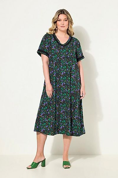 MIAMODA Jerseykleid Maxikleid A-Linie Blättermuster Halbarm günstig online kaufen