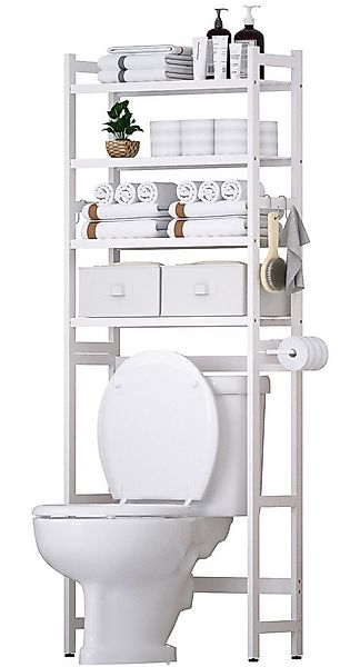 Yorbay Badregal Toilettenregal Bambus mit 4 Etagen & 2 Aufbewahrungskörben, günstig online kaufen