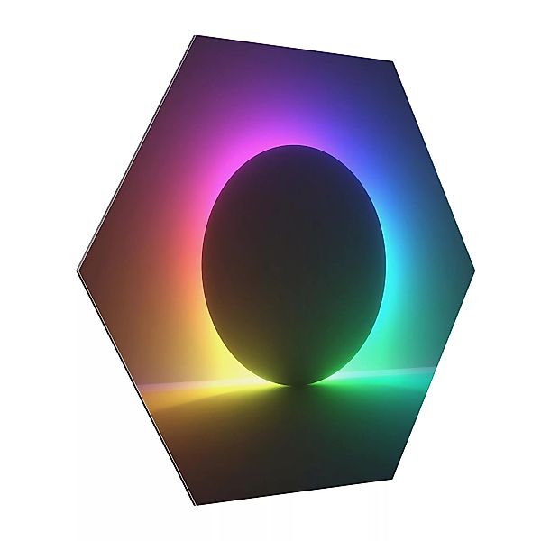 Hexagon-Alu-Dibond Bild Schwarzer Kreis mit Neonlicht günstig online kaufen