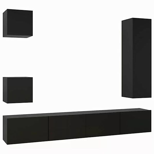 furnicato TV-Schrank 5-tlg. TV-Schrank-Set Schwarz Holzwerkstoff (1-St) günstig online kaufen