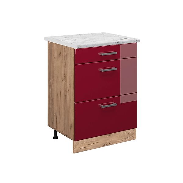 Vicco Küchenschrank R-Line Schubladenschrank für die Küche Bordeaux Hochgla günstig online kaufen