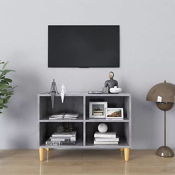 Tv-schrank Mit Massivholz-beinen Betongrau 69,5x30x50 Cm günstig online kaufen