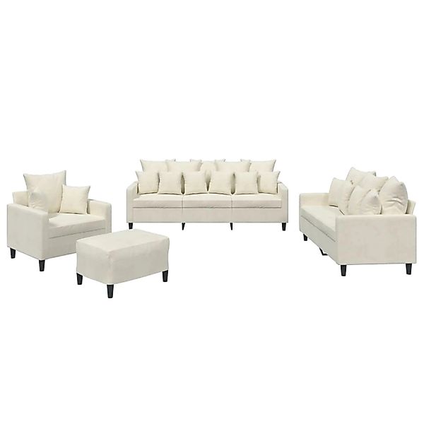 vidaXL 4-Tlg Sofagarnitur mit Kissen Creme Samt 3201698 günstig online kaufen