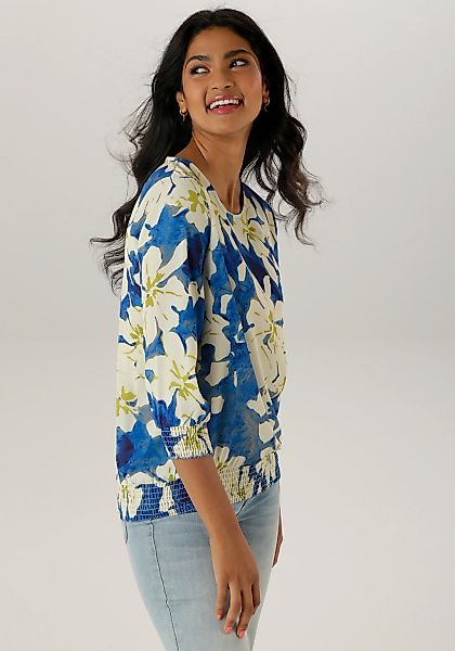 Aniston SELECTED Schlupfbluse mit Smokbündchen und allover Blumenmuster günstig online kaufen