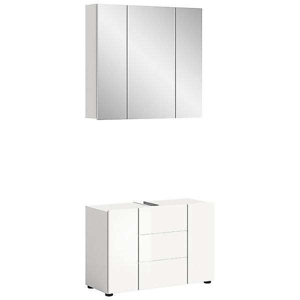 Badkombination Vira m. 3-türigen Spiegelschrank Weiß Hochglanz 82 cm 2-tlg. günstig online kaufen