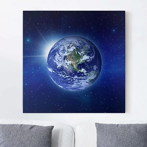 Leinwandbild Weltall - Quadrat Erde im Weltall günstig online kaufen