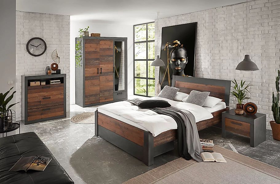 Schlafzimmer Set 5-teilig Bett 140x200 mit Holzkopfteil + Bettkasten used-l günstig online kaufen