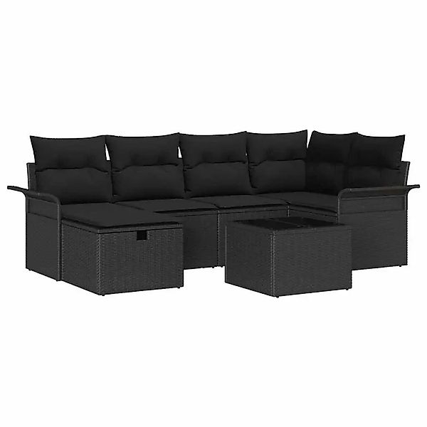 vidaXL Garten-Sofa-Set mit Kissen 7-Tlg Schwarz Poly Rattan 3360224 günstig online kaufen