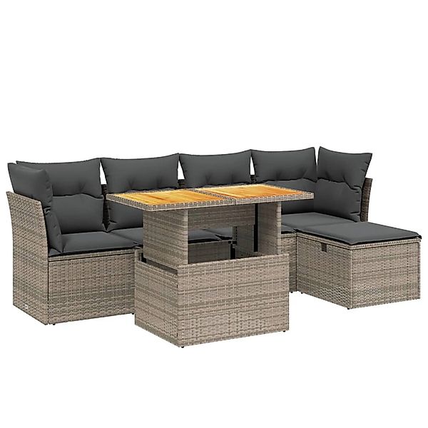 vidaXL 6-Tlg Garten-Sofagarnitur mit Kissen Grau Poly Rattan 3275468 günstig online kaufen