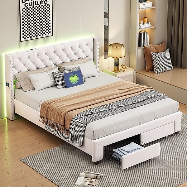 Furnishings Home Polsterbett Doppelbett Stauraumbett LED günstig online kaufen