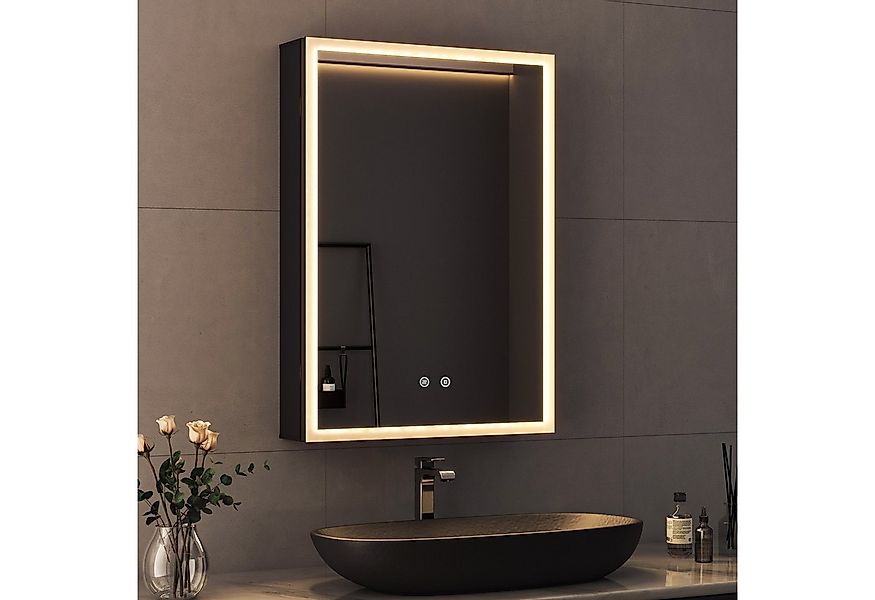 WDWRITTI Spiegelschrank LED Schwarz Alu-Schranktür Badezimmerspiegelschrank günstig online kaufen
