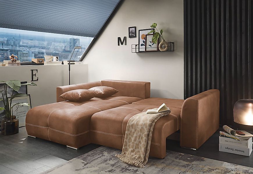 ED EXCITING DESIGN Ecksofa "Dolan L-Form" mit Bettfunktion, Bettkasten & 2 günstig online kaufen