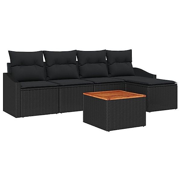 vidaXL Loungesofa 6 teiliges Garten Sofa Set mit Kissen Schwarz Poly Rattan günstig online kaufen