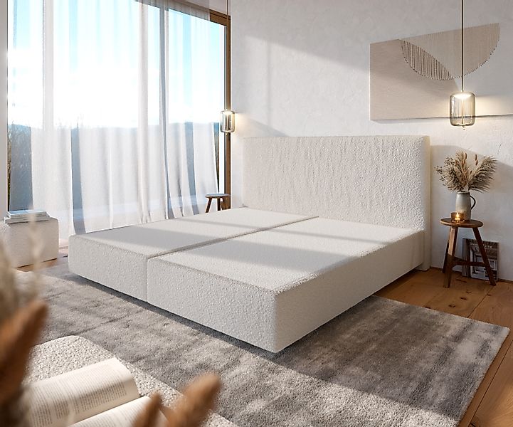 Boxspringgestell Dream-Well Bouclé Creme-Weiß 200x200 cm günstig online kaufen
