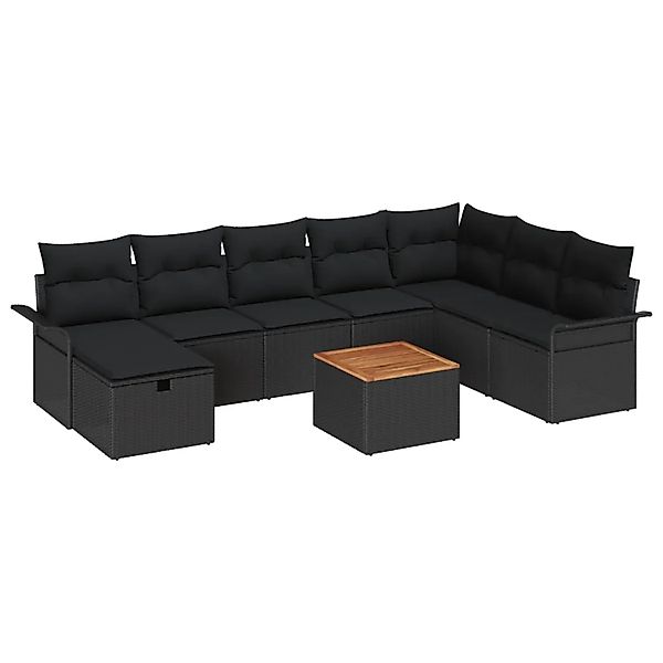 vidaXL Garten-Sofa-Set mit Kissen 9-Tlg Schwarz Poly Rattan 3360803 günstig online kaufen