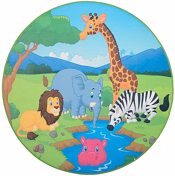 Böing Carpet Kinderteppich »Wasserstelle«, rund, 4 mm Höhe, bedruckt, Motiv günstig online kaufen