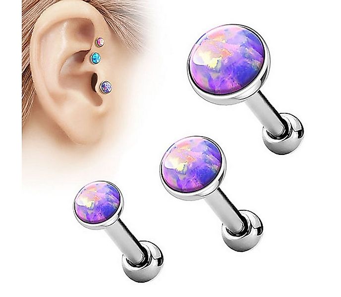 Taffstyle Piercing-Set Helix Tragus Piercing Stecker mit flachen Opal Stein günstig online kaufen