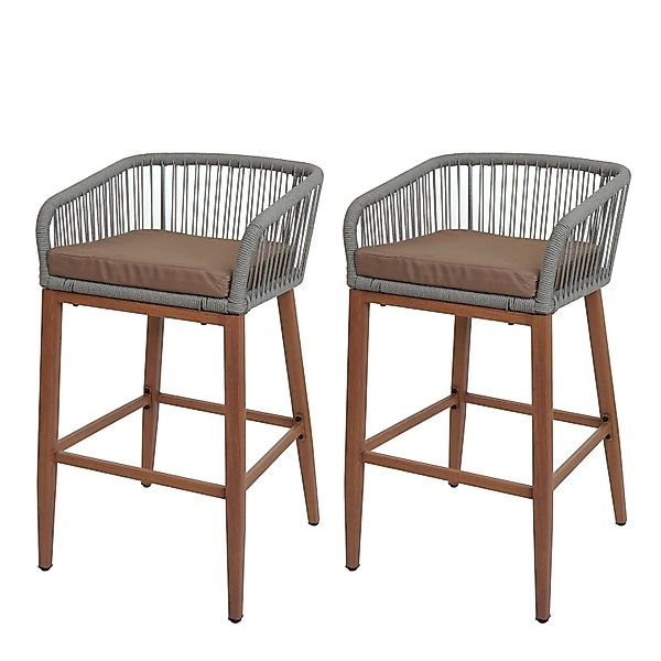 Proregal 2er-Set Rope-Barhocker HxBxT 92x51x53 cm Sitzhöhe 76cm Hellgrau Ki günstig online kaufen