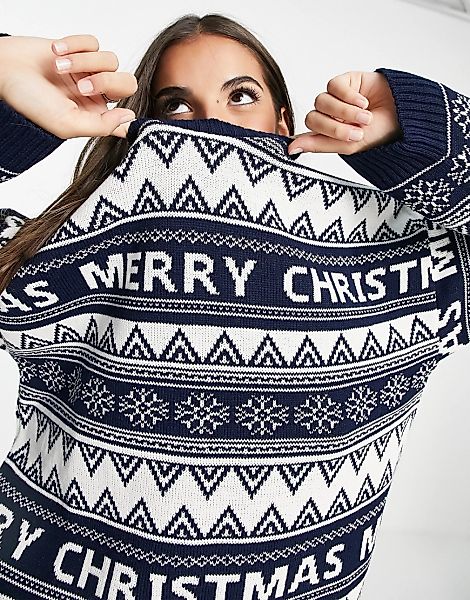 ASOS DESIGN – Foundation – Weihnachtspullover mit Fair-Isle-Muster-Blau günstig online kaufen