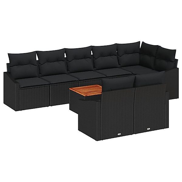 vidaXL Loungesofa 9-teiliges Garten Sofa Set mit Kissen Schwarz Poly-Rattan günstig online kaufen