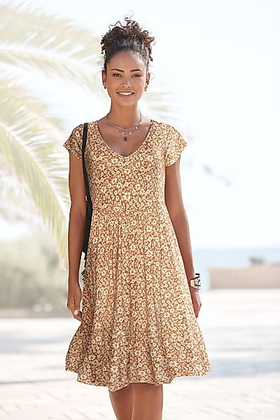 Buffalo Jerseykleid, mit Blümchenprint und V-Ausschnitt, Sommerkleid, Stran günstig online kaufen