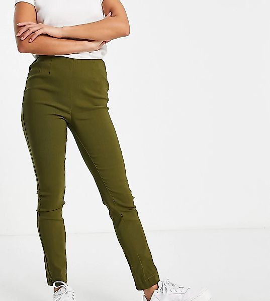 Vero Moda Petite – Schmale Hose in Khaki mit hohem Bund-Grün günstig online kaufen