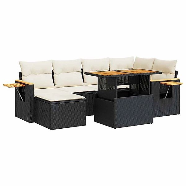 vidaXL 7-Tlg Garten-Sofagarnitur mit Kissen Schwarz Poly Rattan 3327619 günstig online kaufen