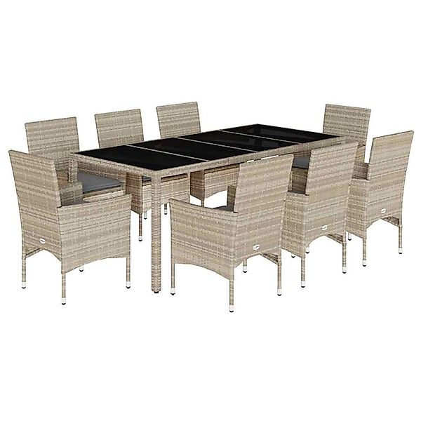 vidaXL 9-Tlg Garten-Essgruppe mit Kissen Hellgrau Poly Rattan Glas 3278578 günstig online kaufen
