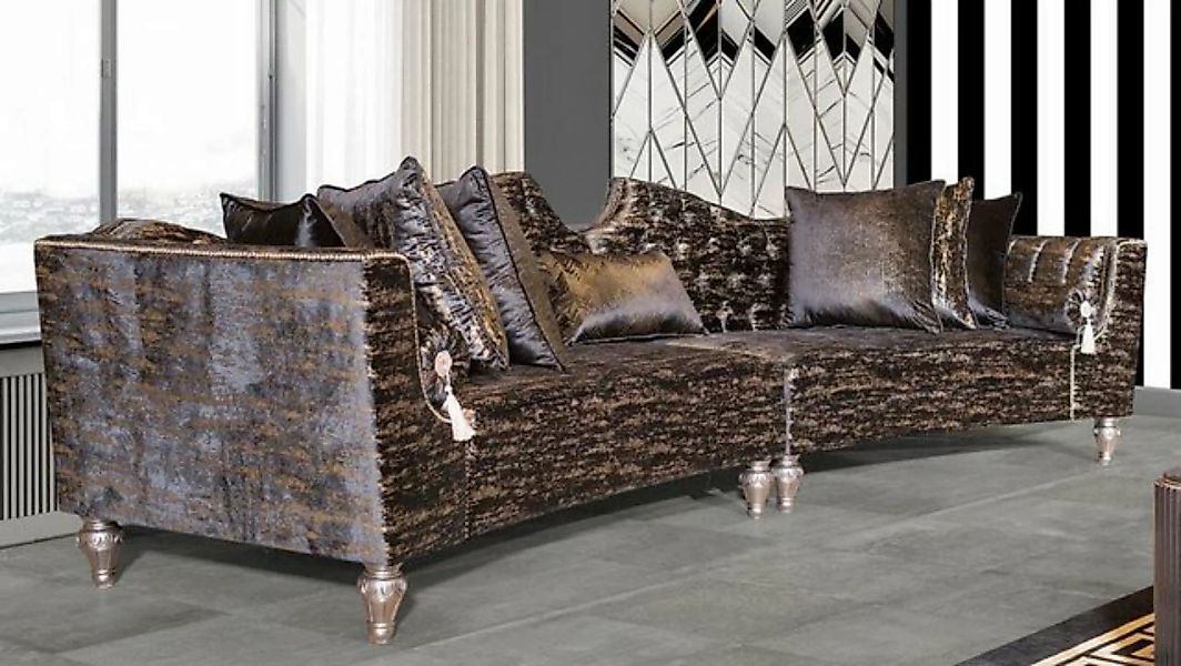 Casa Padrino Sofa Luxus Barock Sofa Schwarz / Gold / Silber - Gebogenes Woh günstig online kaufen