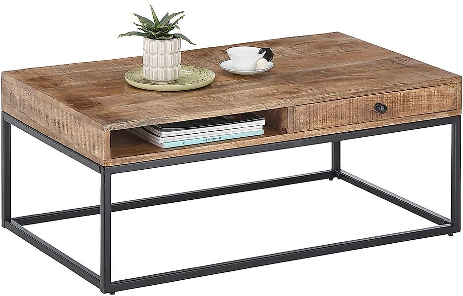 Stolkom Couchtisch "ALISON" Massivholz mit Schublade, Tisch im Industrial S günstig online kaufen